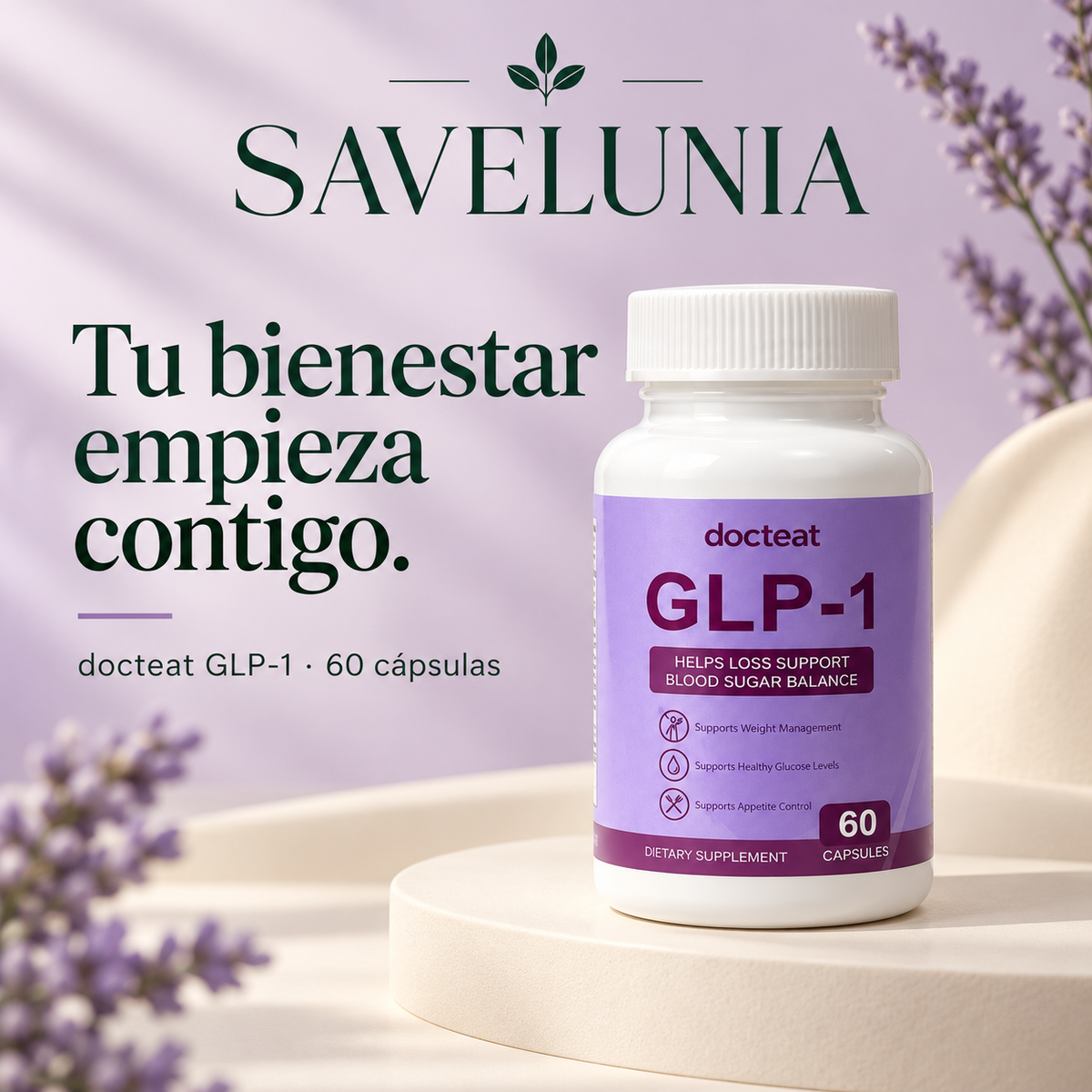Savelunia — Tu bienestar empieza contigo. docteat GLP-1, 60 cápsulas.